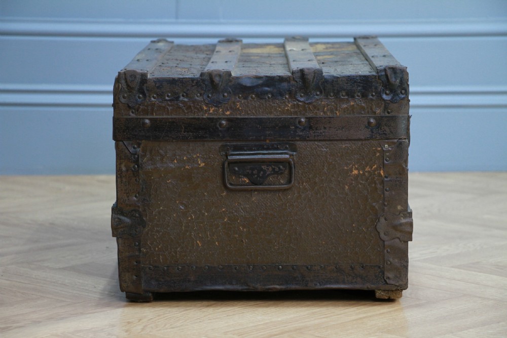Antique Vintage 1920s Wood & Canvas Travel Chest Steamer Trunk View VIII