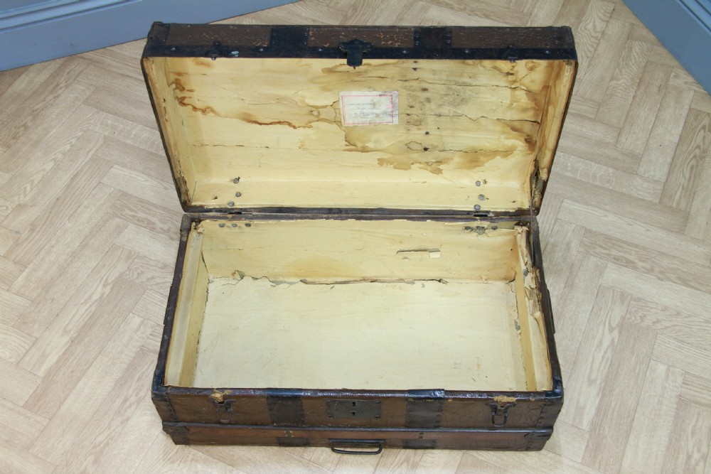 Antique Vintage 1920s Wood & Canvas Travel Chest Steamer Trunk View X