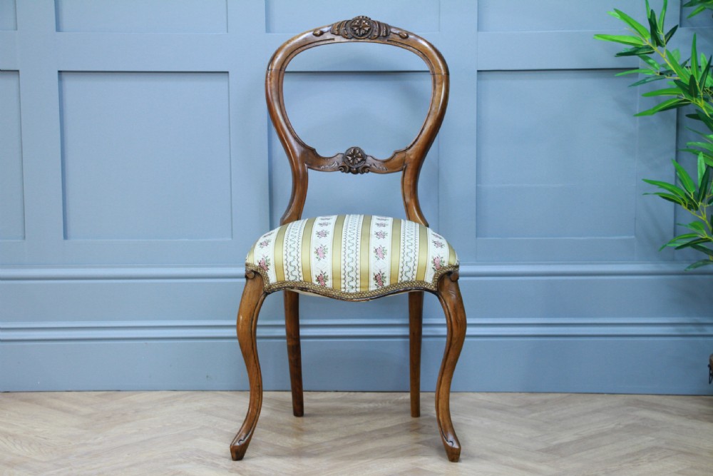 Set of 6 Antique Victorian Walnut Balloon Back Dining Chairs Cabriole Original View VI