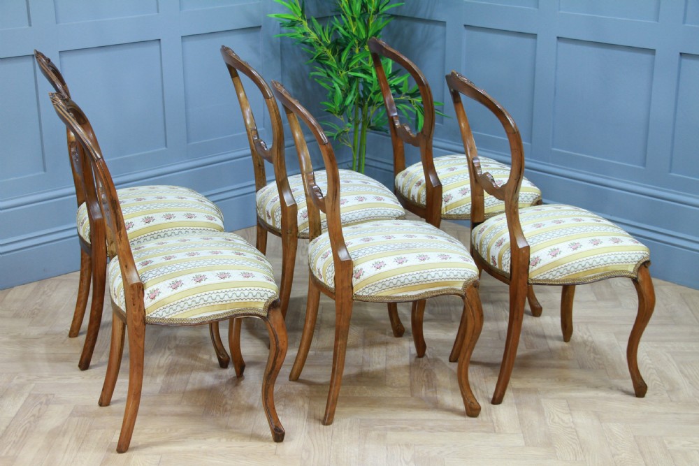 Set of 6 Antique Victorian Walnut Balloon Back Dining Chairs Cabriole Original View VIII