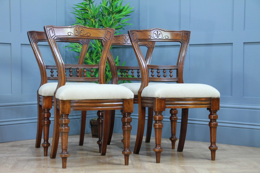 Set of 4 Antique Original Late Victorian Mahogany Upholstered Dining Chairs View II