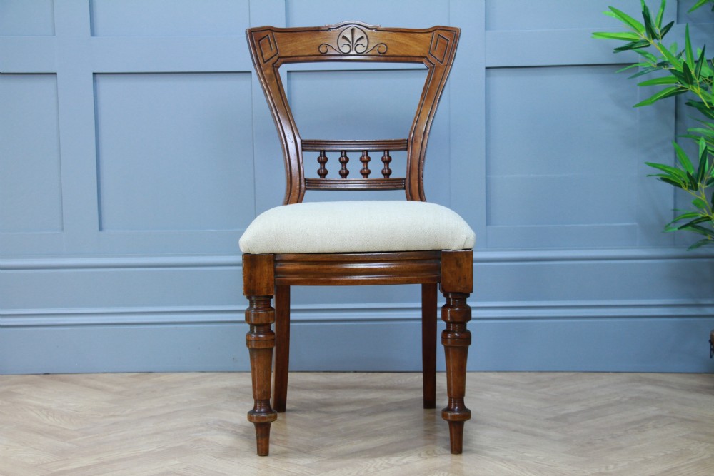 Set of 4 Antique Original Late Victorian Mahogany Upholstered Dining Chairs View V