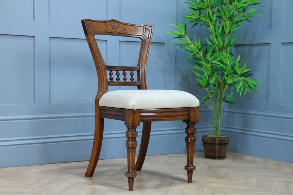 Set of 4 Antique Original Late Victorian Mahogany Upholstered Dining Chairs View VI