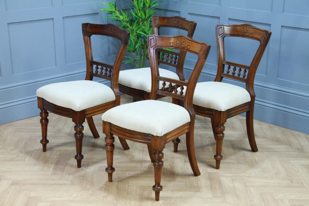 Set of 4 Antique Original Late Victorian Mahogany Upholstered Dining Chairs View VII