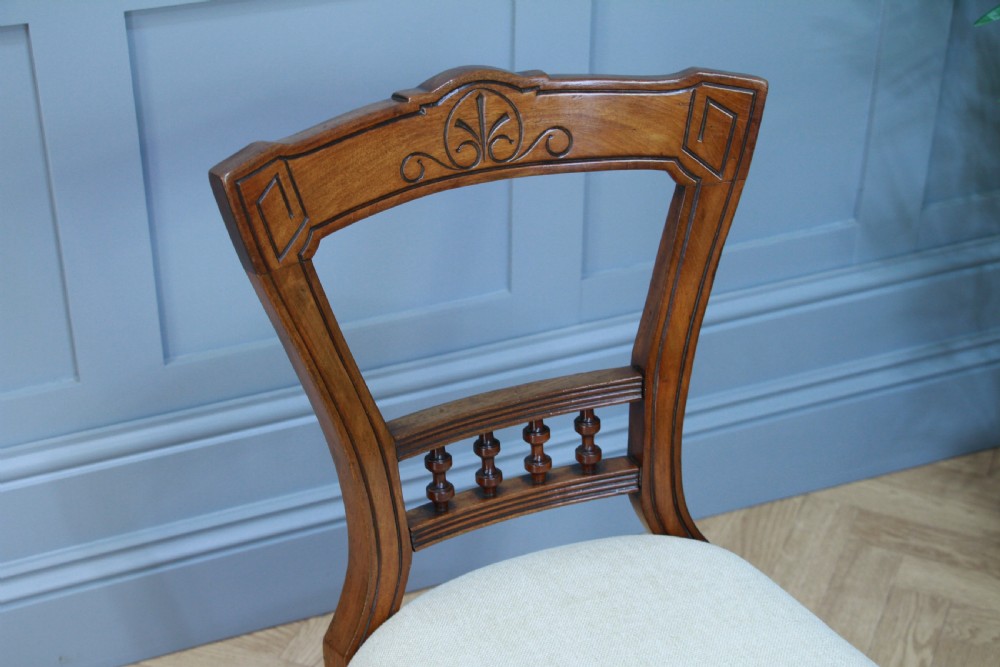 Set of 4 Antique Original Late Victorian Mahogany Upholstered Dining Chairs View X