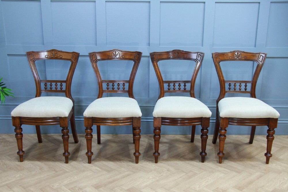 Set of 4 Antique Original Late Victorian Mahogany Upholstered Dining Chairs View XII