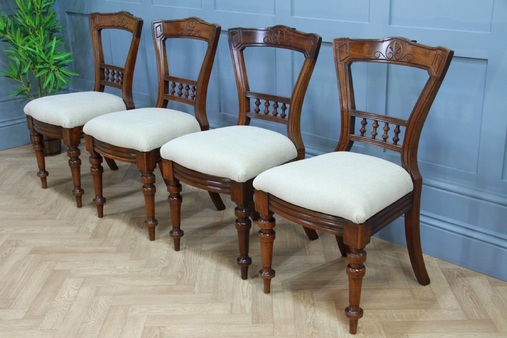 Set of 4 Antique Original Late Victorian Mahogany Upholstered Dining Chairs View XIII