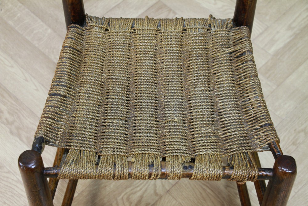 Antique Georgian Country Made Primitive Solid Ash Rope Seated Ladder Back Chair View IV