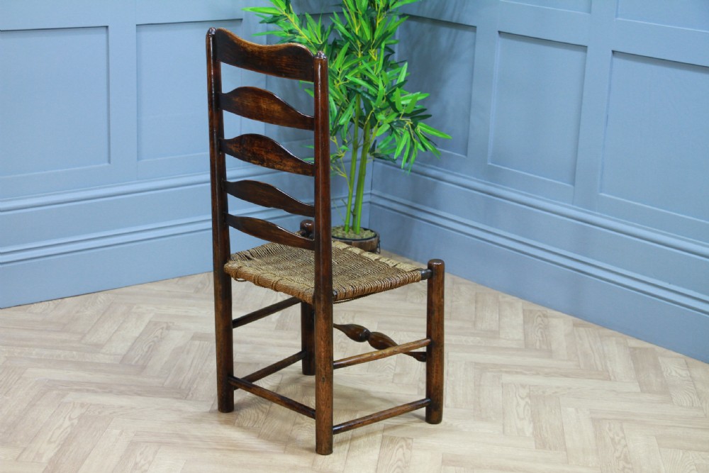 Antique Georgian Country Made Primitive Solid Ash Rope Seated Ladder Back Chair View VI