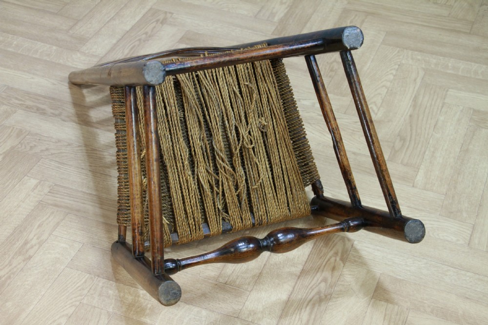 Antique Georgian Country Made Primitive Solid Ash Rope Seated Ladder Back Chair View VIII