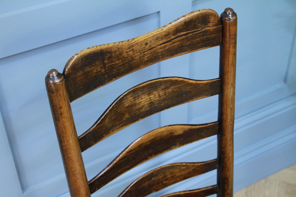 Antique Georgian Country Made Primitive Solid Ash Rope Seated Ladder Back Chair View IX