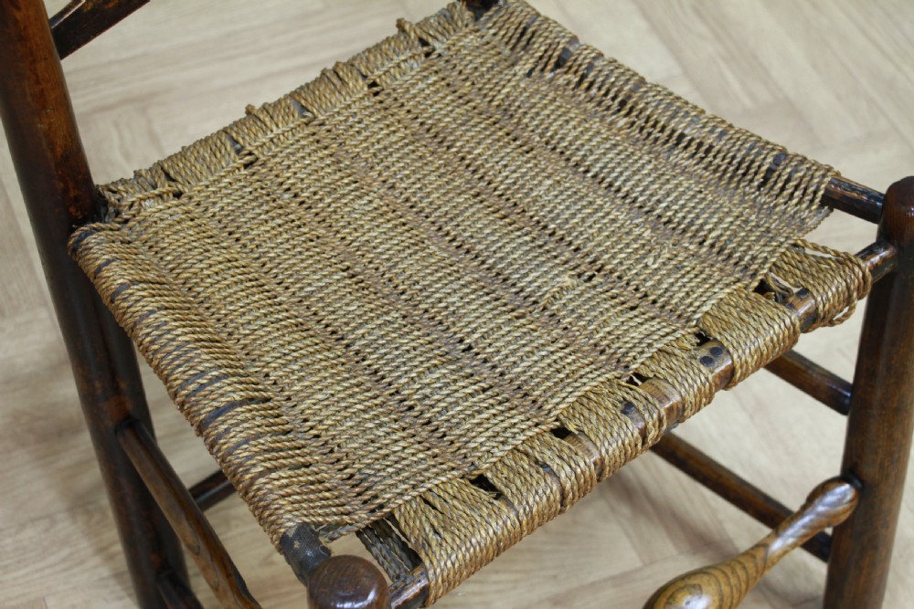 Antique Georgian Country Made Primitive Solid Ash Rope Seated Ladder Back Chair View XII