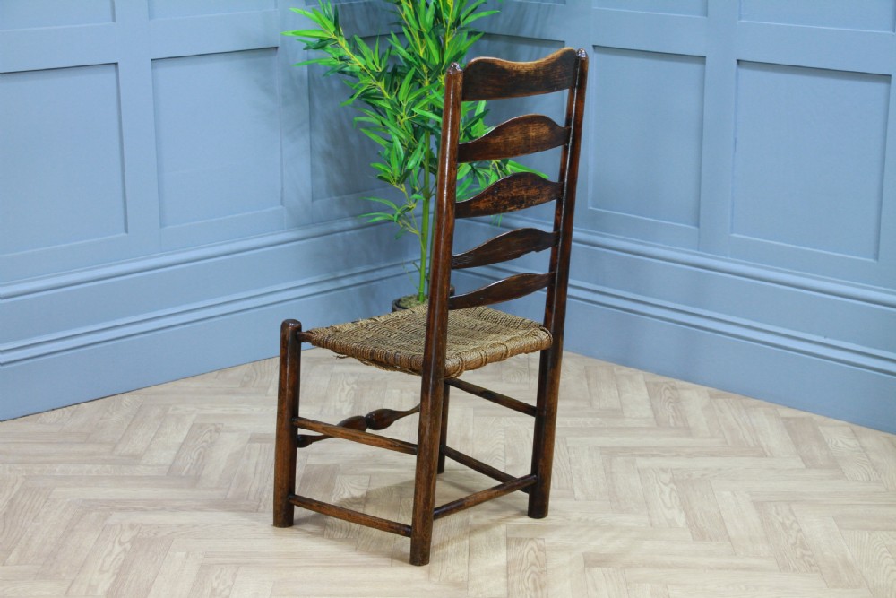 Antique Georgian Country Made Primitive Solid Ash Rope Seated Ladder Back Chair View XIV
