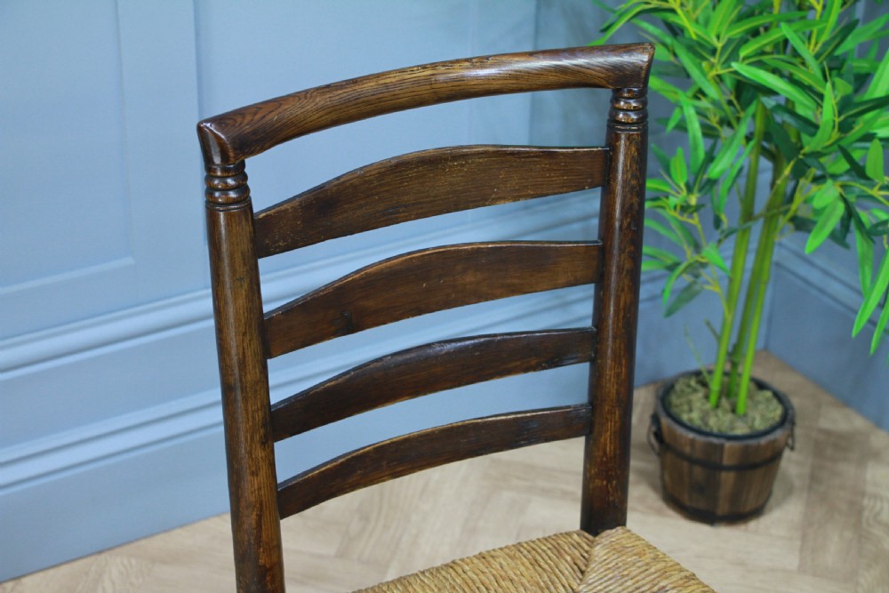 Antique Georgian Country Primitive Solid Ash Rush Seated Hall Ladder Back Chair View II