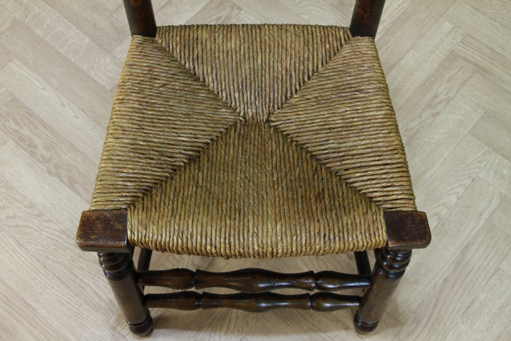 Antique Georgian Country Primitive Solid Ash Rush Seated Hall Ladder Back Chair View III
