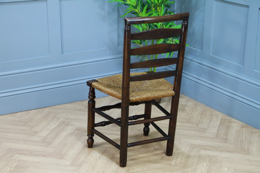 Antique Georgian Country Primitive Solid Ash Rush Seated Hall Ladder Back Chair View VIII