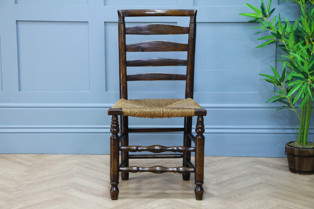 Antique Georgian Country Primitive Solid Ash Rush Seated Hall Ladder Back Chair View X