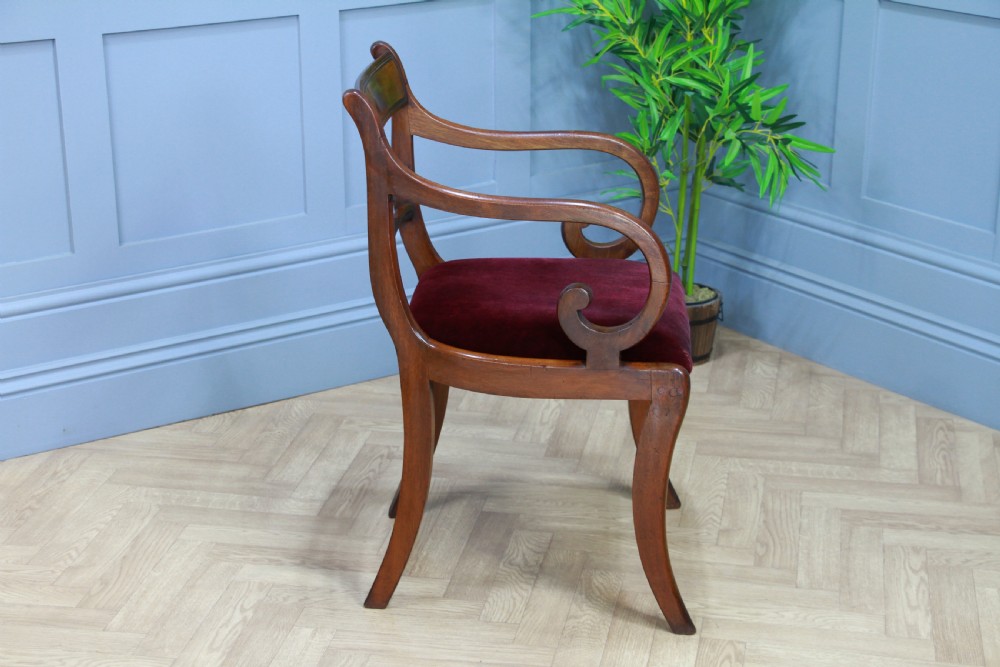 Antique Single Georgian Regency Solid Mahogany Scroll Arm Carver Desk Chair 1820 View II