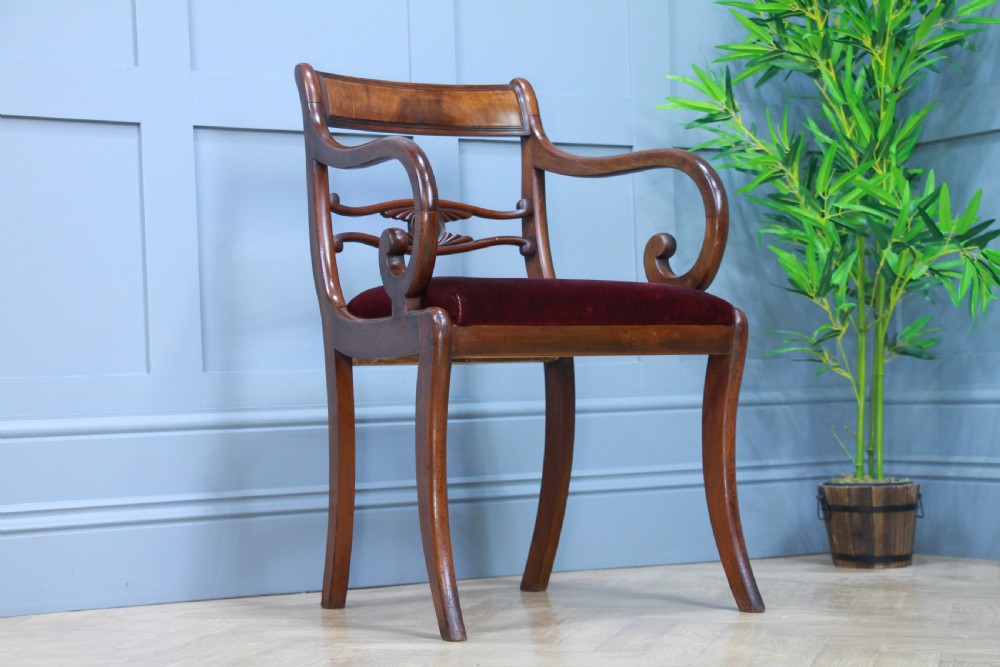 Antique Single Georgian Regency Solid Mahogany Scroll Arm Carver Desk Chair 1820 View III