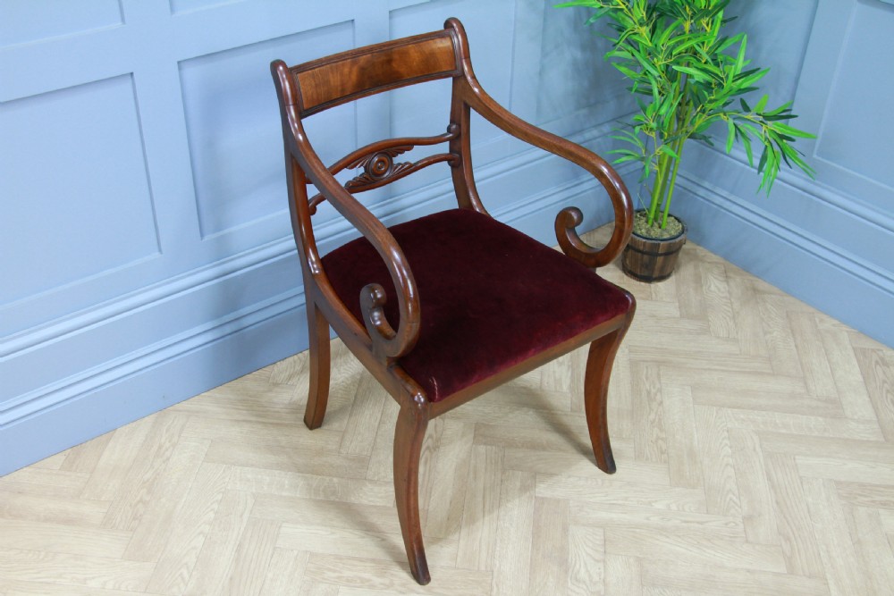Antique Single Georgian Regency Solid Mahogany Scroll Arm Carver Desk Chair 1820 View IV