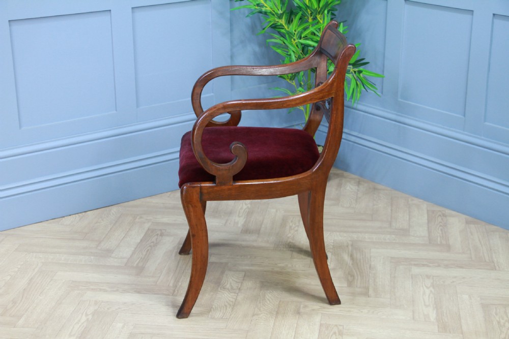 Antique Single Georgian Regency Solid Mahogany Scroll Arm Carver Desk Chair 1820 View V