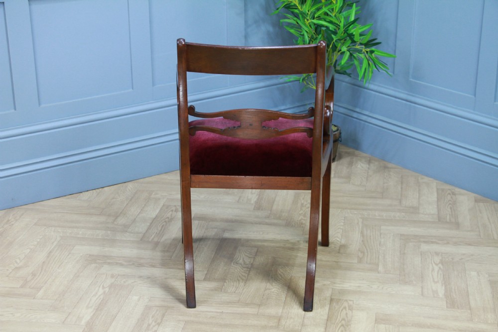 Antique Single Georgian Regency Solid Mahogany Scroll Arm Carver Desk Chair 1820 View VI