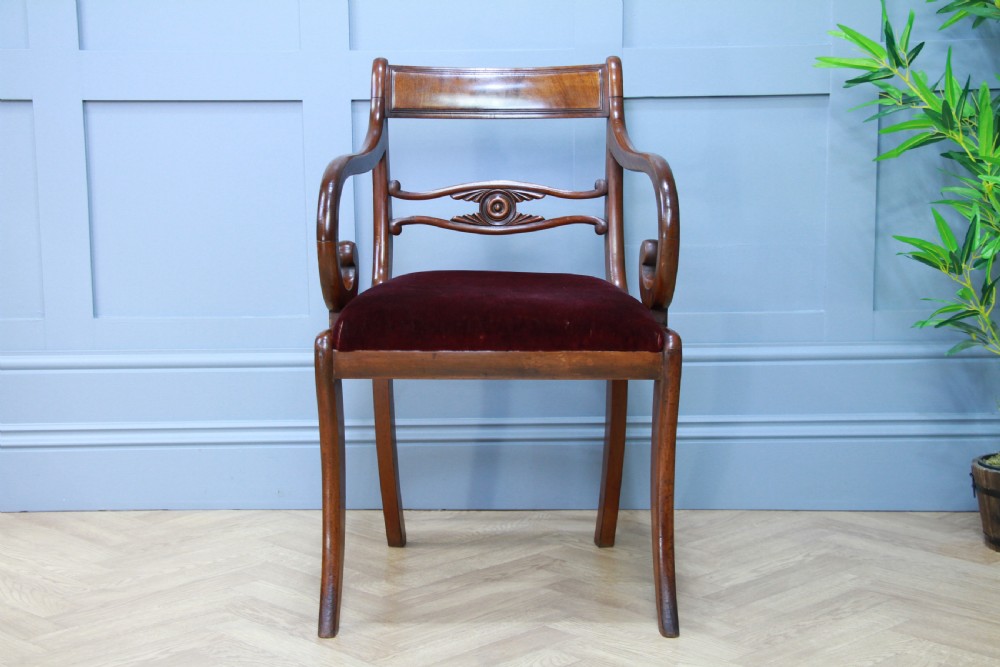Antique Single Georgian Regency Solid Mahogany Scroll Arm Carver Desk Chair 1820 View IX