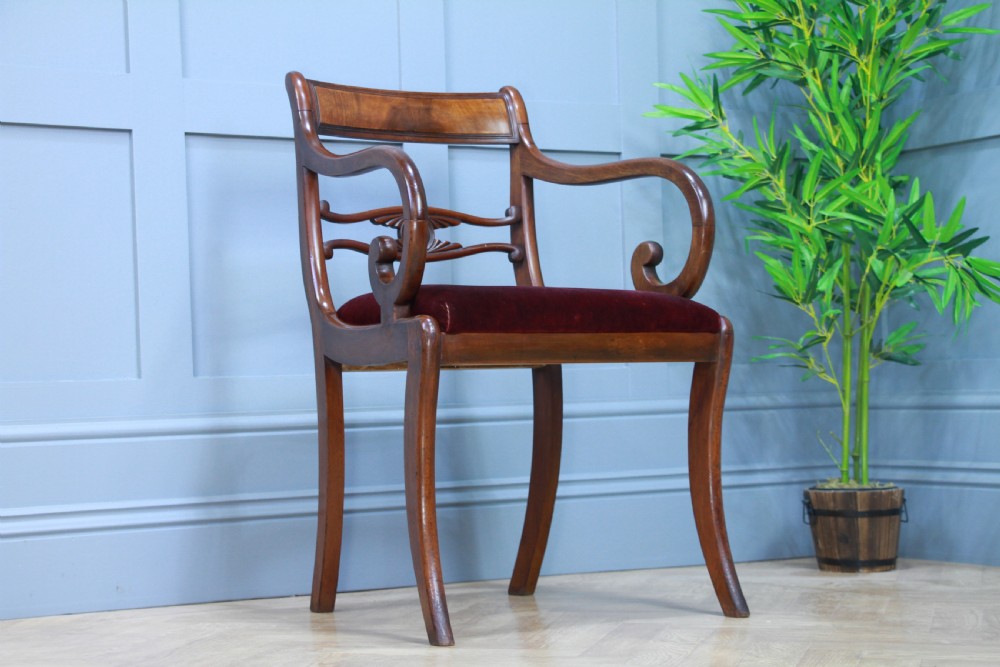 Antique Single Georgian Regency Solid Mahogany Scroll Arm Carver Desk Chair 1820 View X