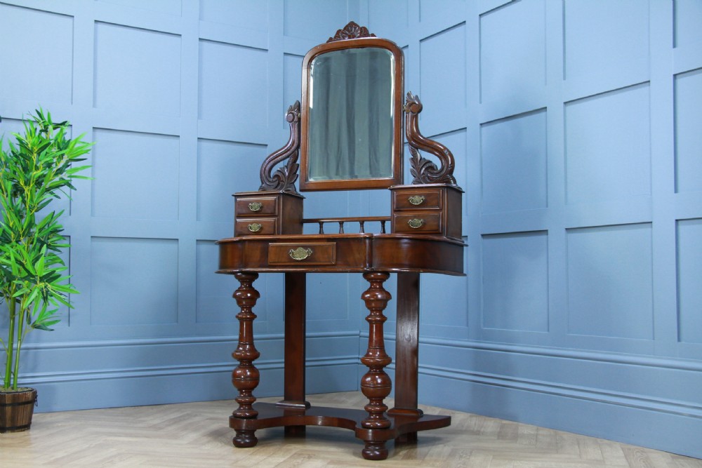 Antique Late Victorian Mahogany Ladies Carved Duchess Dressing Table With Mirror View II