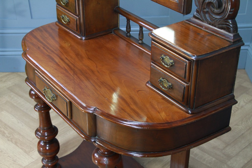 Antique Late Victorian Mahogany Ladies Carved Duchess Dressing Table With Mirror View IV