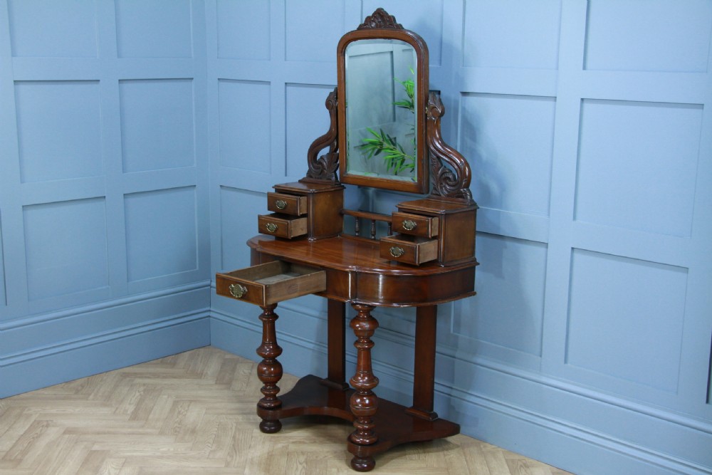 Antique Late Victorian Mahogany Ladies Carved Duchess Dressing Table With Mirror View VI