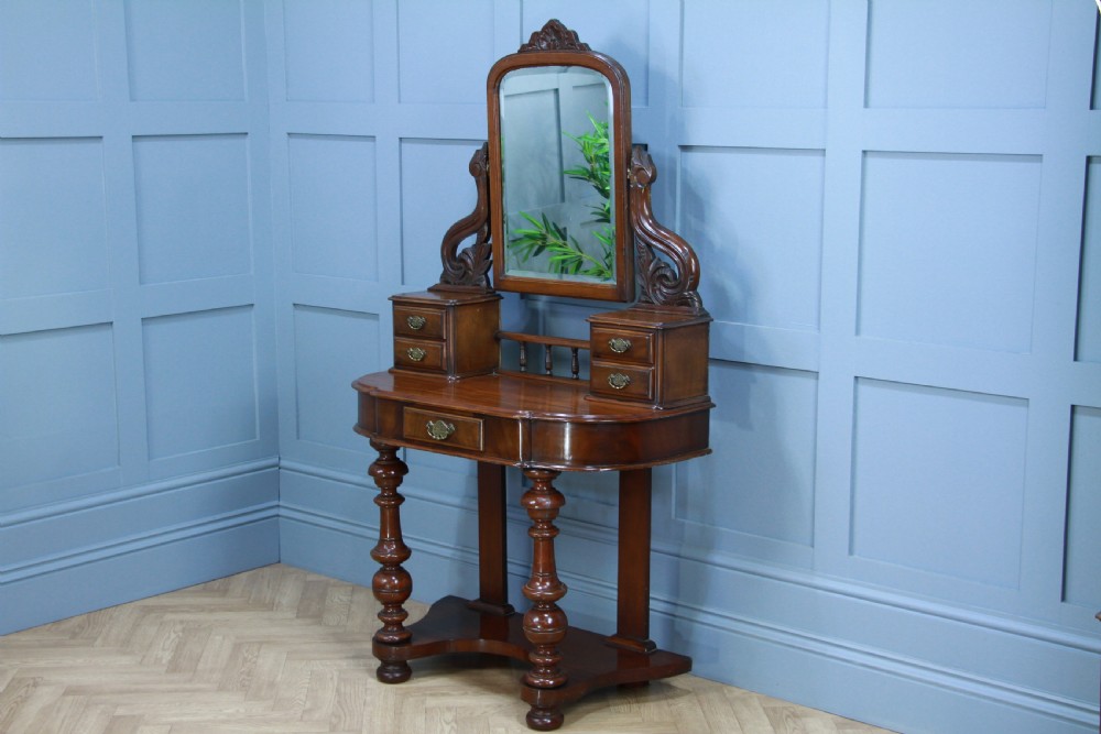 Antique Late Victorian Mahogany Ladies Carved Duchess Dressing Table With Mirror View VIII
