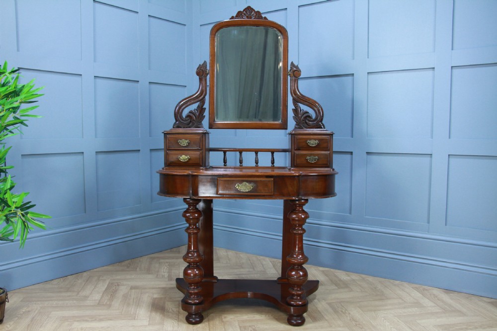 Antique Late Victorian Mahogany Ladies Carved Duchess Dressing Table With Mirror View XII