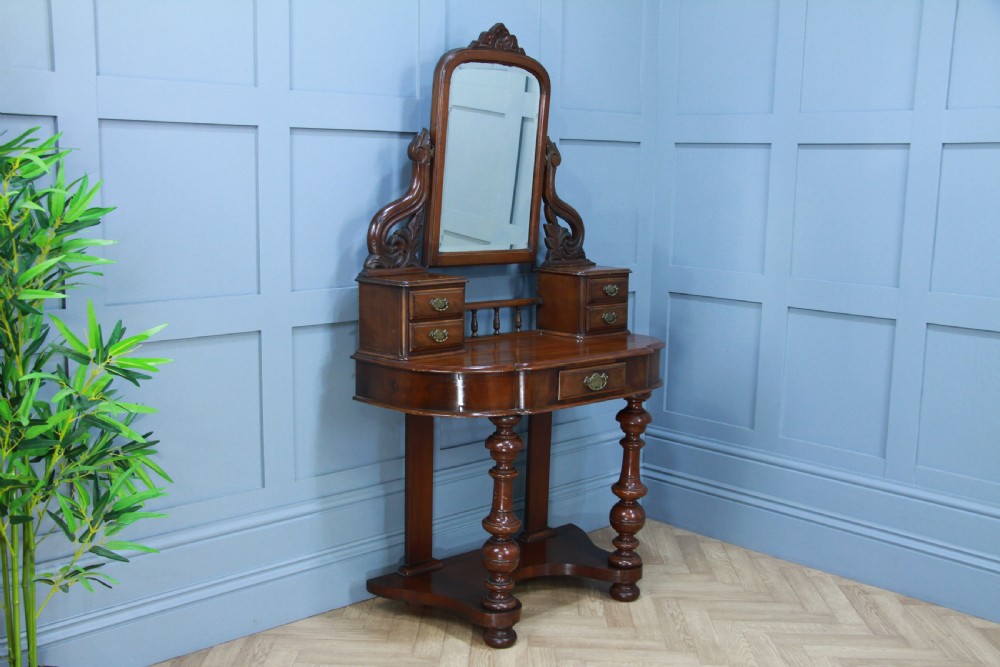 Antique Late Victorian Mahogany Ladies Carved Duchess Dressing Table With Mirror View XIV