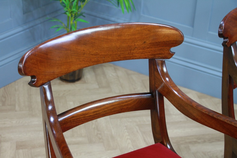 Pair of Antique Georgian Regency Solid Mahogany Scroll Arm Carver Chairs 1820 View VI