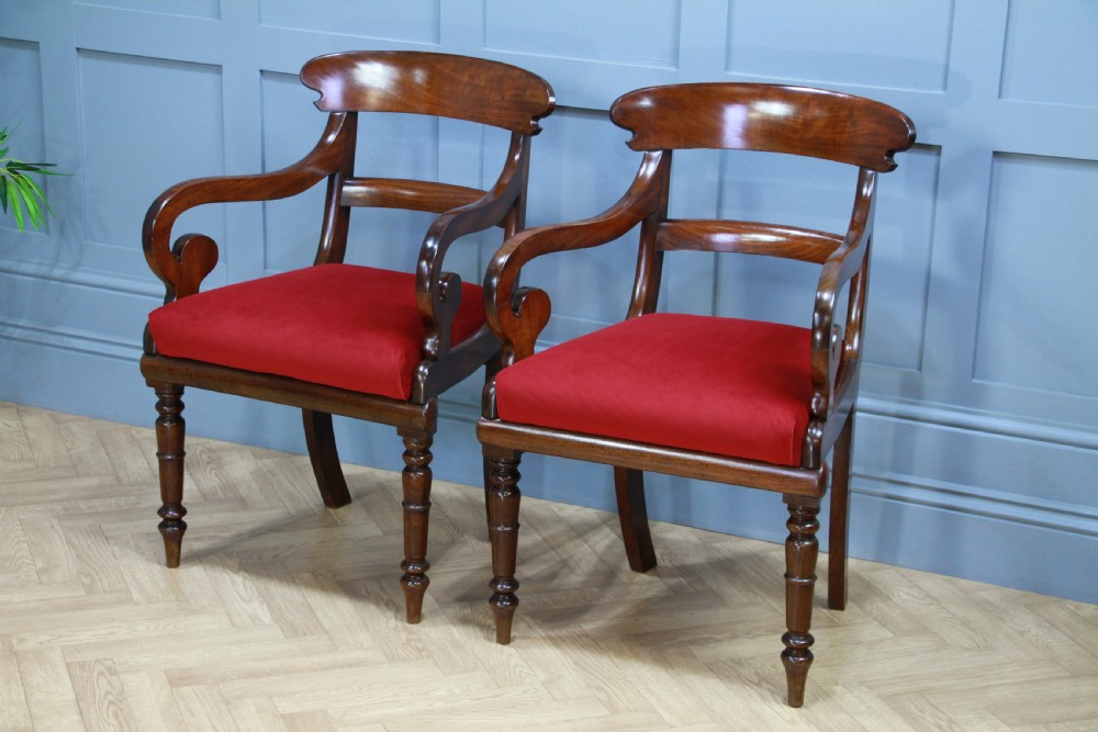 Pair of Antique Georgian Regency Solid Mahogany Scroll Arm Carver Chairs 1820 View VII