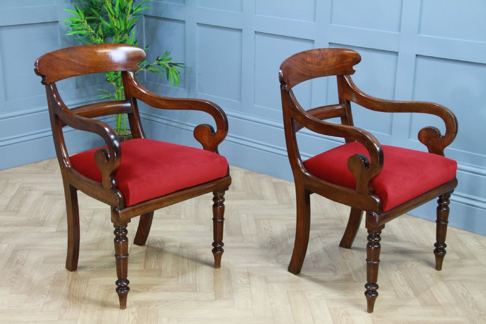 Pair of Antique Georgian Regency Solid Mahogany Scroll Arm Carver Chairs 1820 View XI