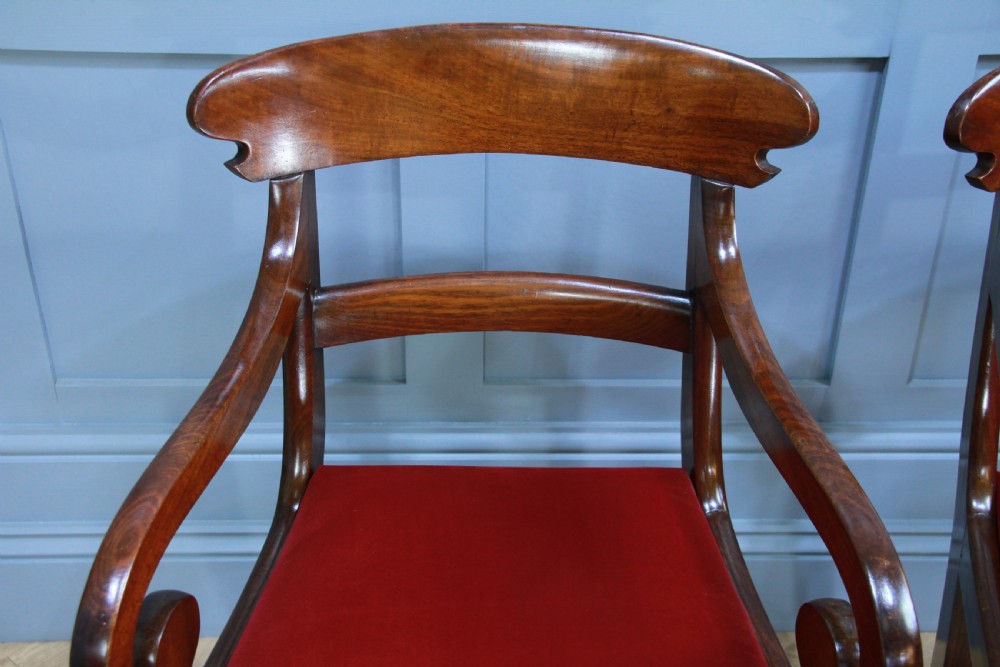Pair of Antique Georgian Regency Solid Mahogany Scroll Arm Carver Chairs 1820 View XII
