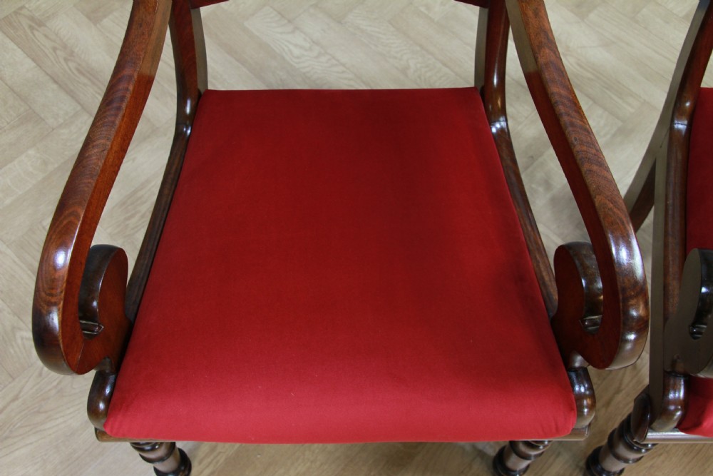 Pair of Antique Georgian Regency Solid Mahogany Scroll Arm Carver Chairs 1820 View XIII