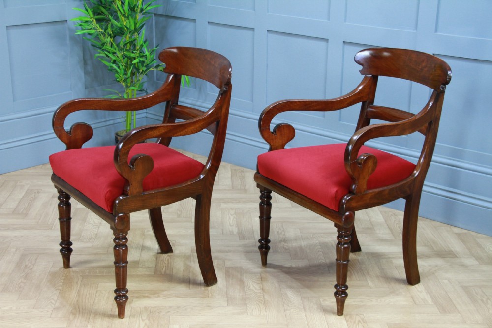 Pair of Antique Georgian Regency Solid Mahogany Scroll Arm Carver Chairs 1820 View XIV
