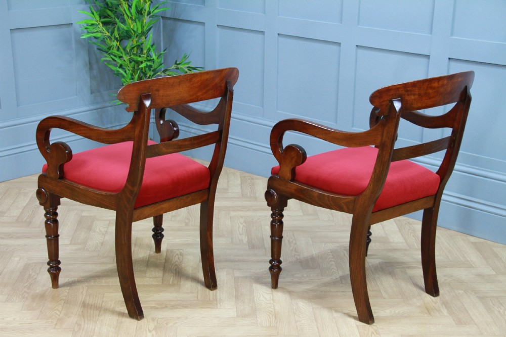 Pair of Antique Georgian Regency Solid Mahogany Scroll Arm Carver Chairs 1820 View XV