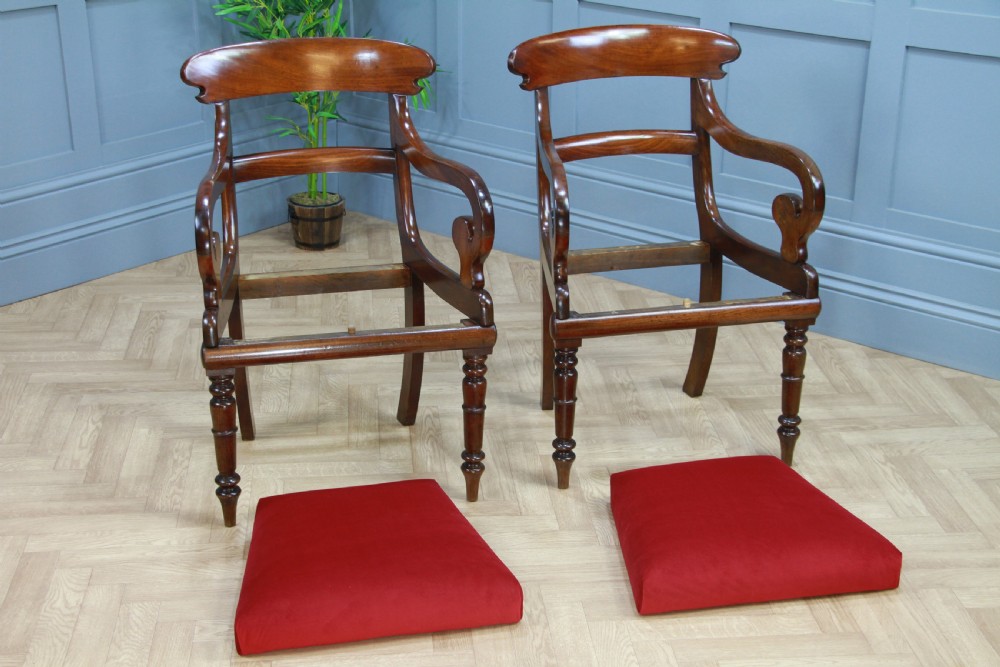 Pair of Antique Georgian Regency Solid Mahogany Scroll Arm Carver Chairs 1820 View XVI