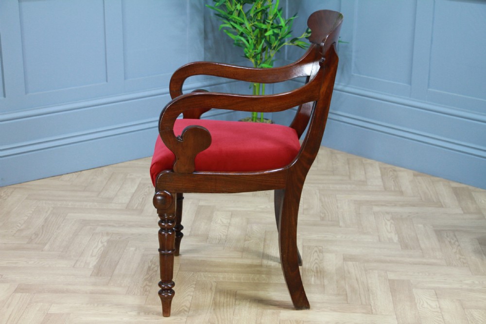 Pair of Antique Georgian Regency Solid Mahogany Scroll Arm Carver Chairs 1820 View XVII