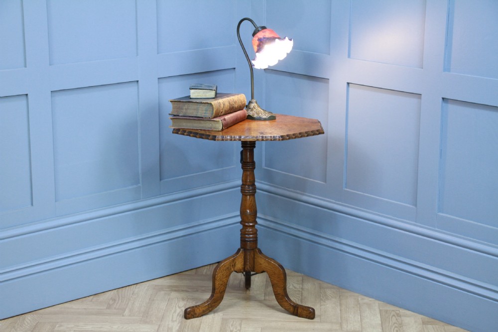 Original Antique Edwardian Solid Oak Octagonal Wine Lamp Side Table Occasional C1900 View II