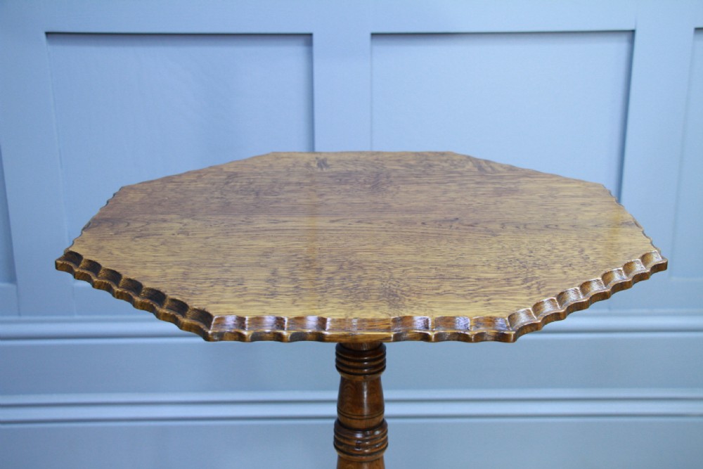 Original Antique Edwardian Solid Oak Octagonal Wine Lamp Side Table Occasional C1900 View XII