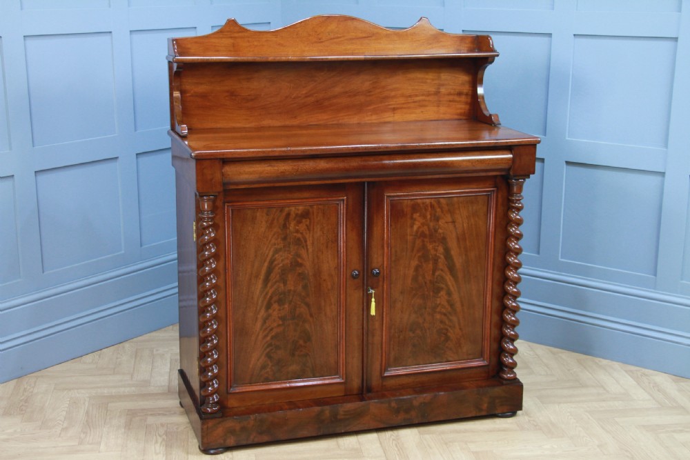 Antique Early Victorian Flame Grain Mahogany Barley Twist Chiffonier Sideboard C1840