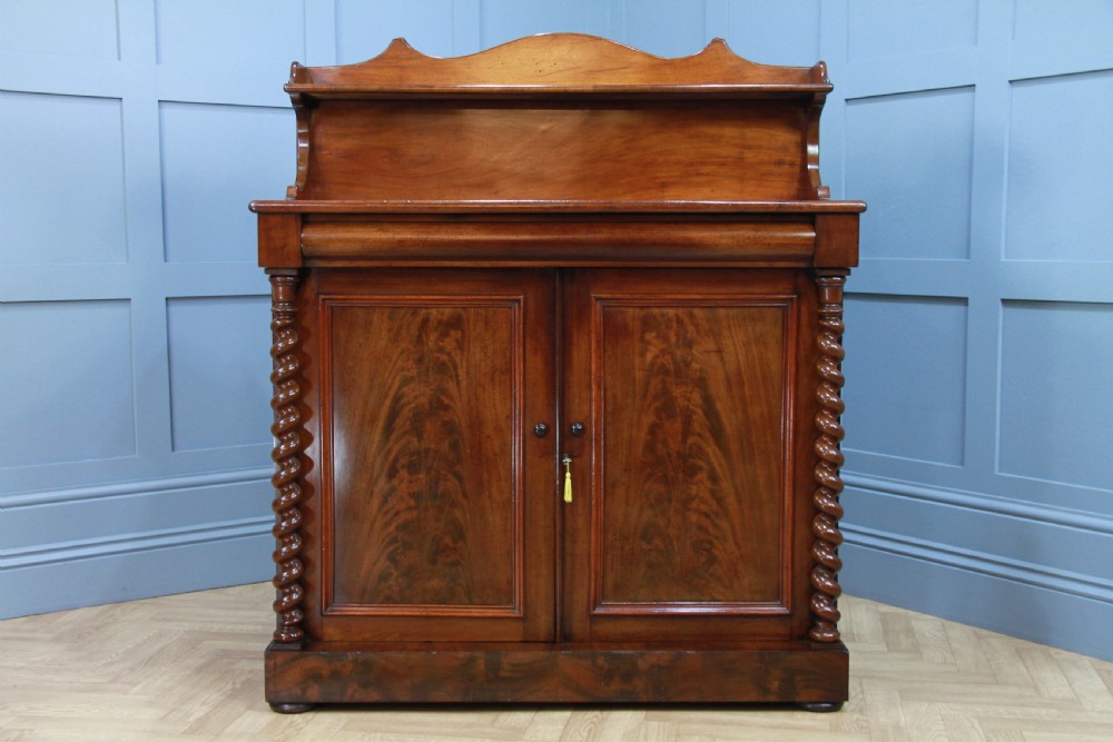 Antique Early Victorian Flame Grain Mahogany Barley Twist Chiffonier Sideboard C1840 View II