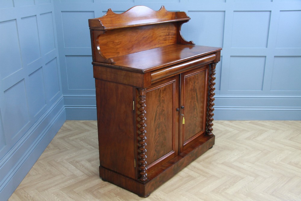 Antique Early Victorian Flame Grain Mahogany Barley Twist Chiffonier Sideboard C1840 View III