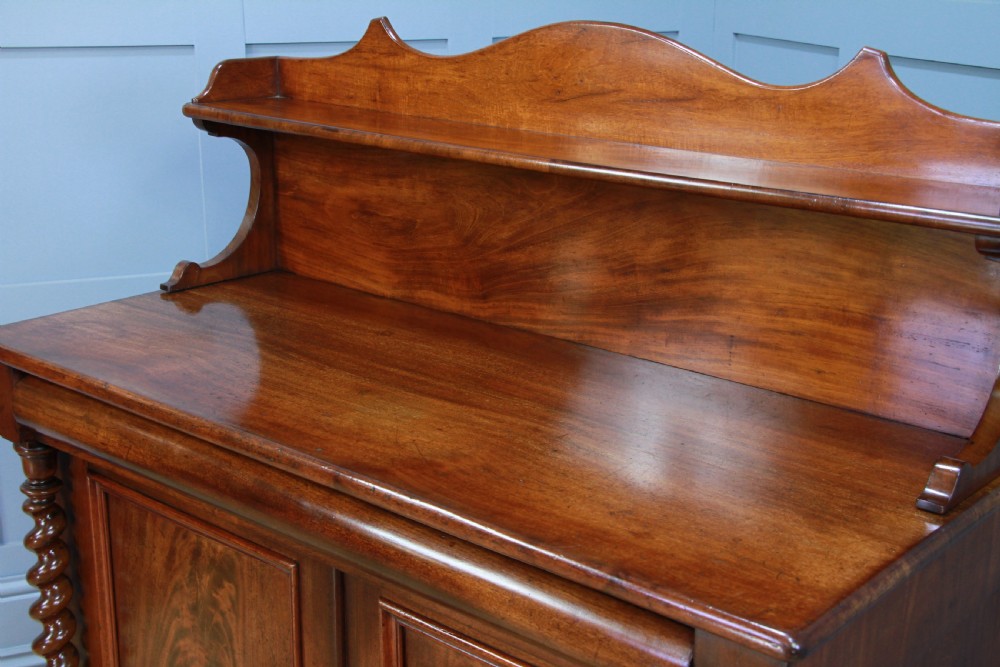 Antique Early Victorian Flame Grain Mahogany Barley Twist Chiffonier Sideboard C1840 View IV