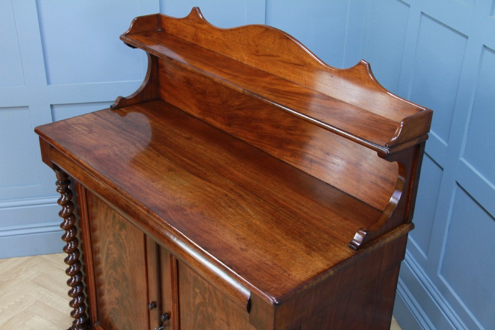 Antique Early Victorian Flame Grain Mahogany Barley Twist Chiffonier Sideboard C1840 View V